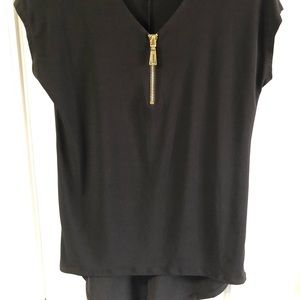 Black Chic Cap Sleeve Top Gold Zipper Size S